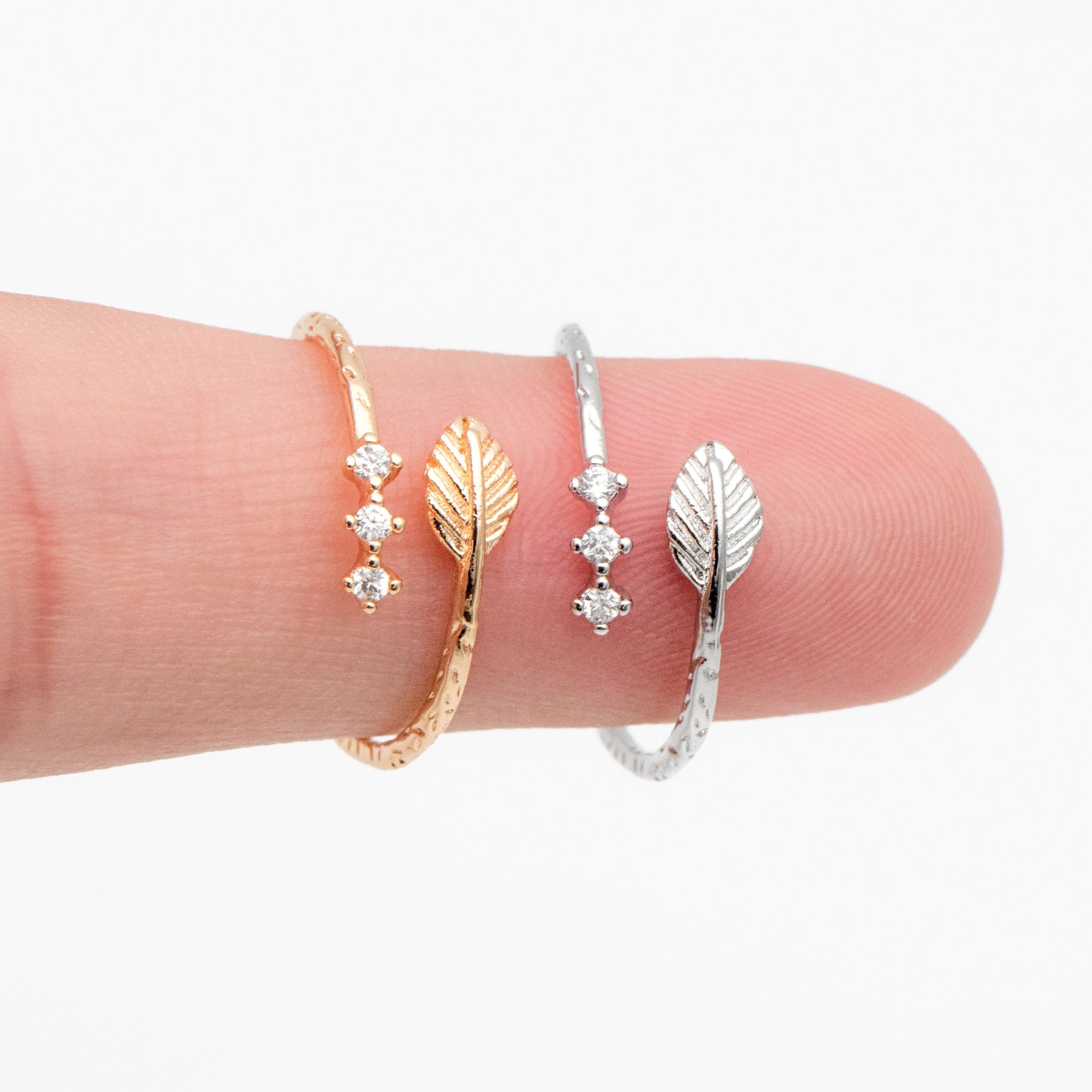 4pcs CZ Pave Gold/ Silver Leaf Ring, Dainty Rings, Adjustable Ring, Statement Ring (#JZ-022-C)